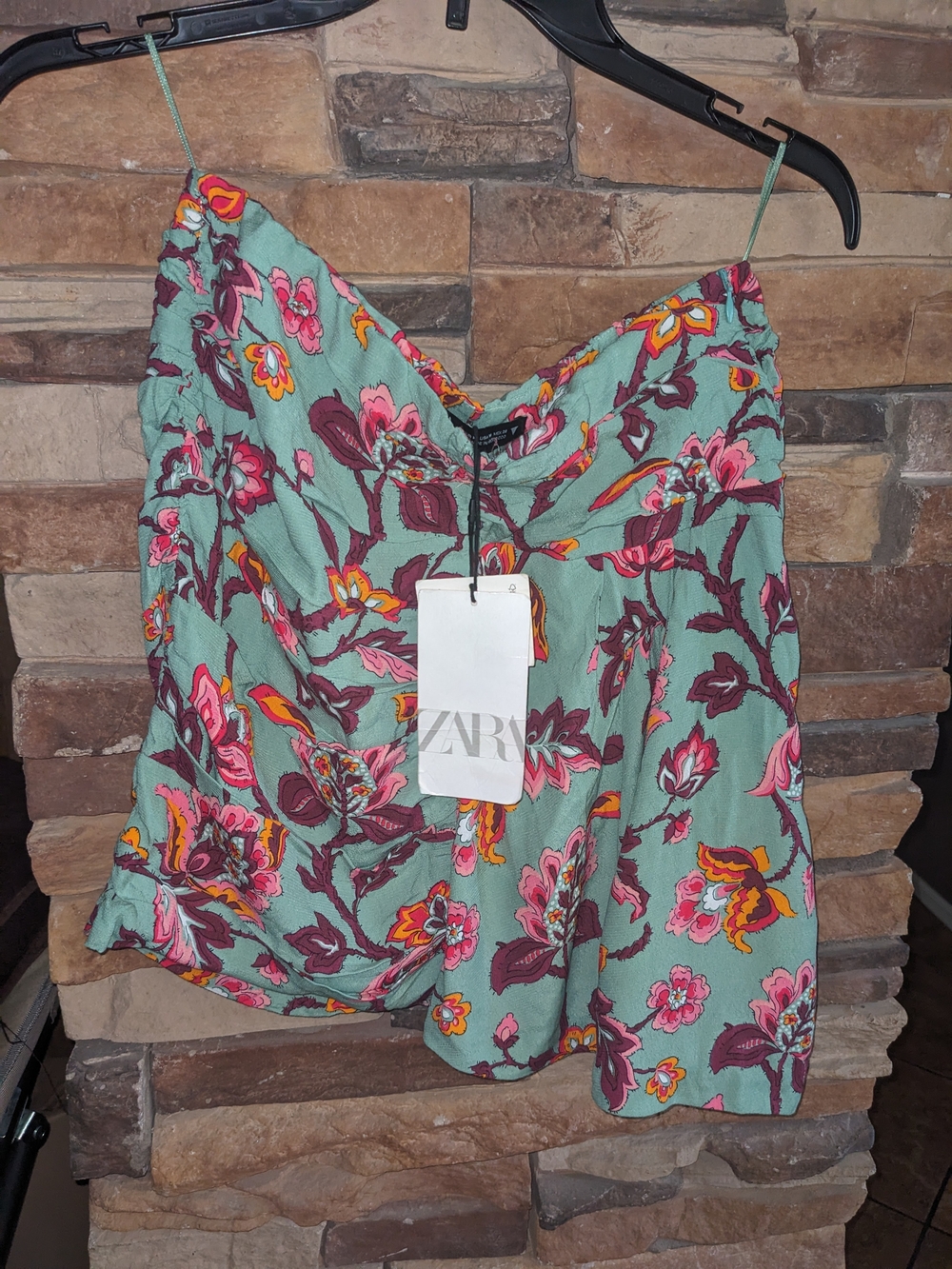 🌸ZARA Mint Floral Asymmetrical Mini Skirt